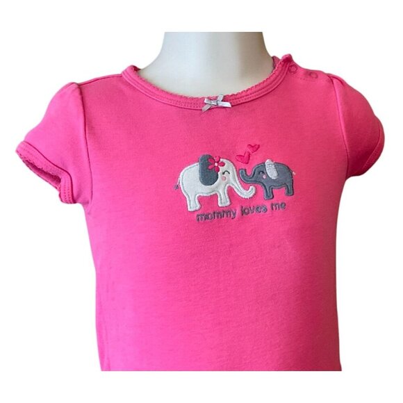 Carters Pink Baby Girls Bodysuit 18M Short Sleeve "Mommy Loves Me" Elephants - Picture 2 of 7